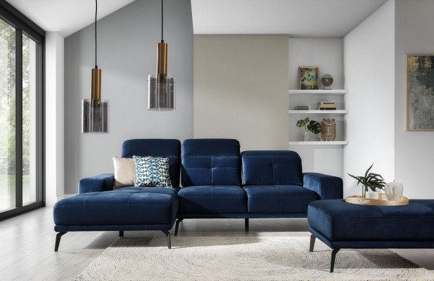Dizainera dīvāns Dīvāns Stūri Textile Polster Garnitur Wohnlandschaft L-Form Blaue