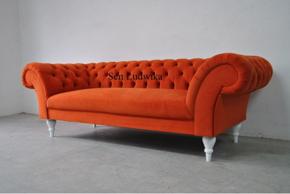 Auduma dizaina dīvāns, dīvāna polsterējums, tekstils, moderna dīvāna, Chesterfield 3 vietīgs, oranžs.