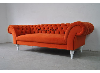 Auduma dizaina dīvāns, dīvāna polsterējums, tekstils, moderna dīvāna, Chesterfield 3 vietīgs, oranžs.
