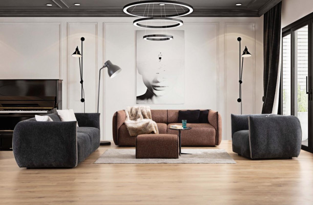 Sofas komplekts ar 4+3+1 sēdvietām, mēbelu komplekts, kopplaiks 3 gabalus, jauns