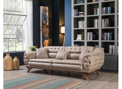 Chesterfield 3 sēdzētvieta Beža dizaina krēsli Polster Sofas auduma krēsli