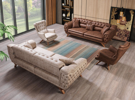 Chesterfield 3 sēdzētvieta Beža dizaina krēsli Polster Sofas auduma krēsli
