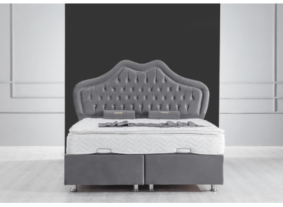 Gulta Pelēcīgā divguļamā gulta Boxspring gultas noformējums audums Chesterfield 160x200