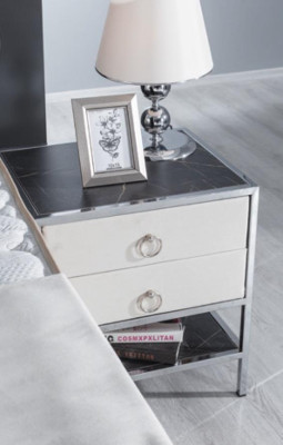 Guļamistabas komplekts Balts Gultas dizains Stils Moderns 2x Nakts galdiņi Boxspring 3 gab. Jauns