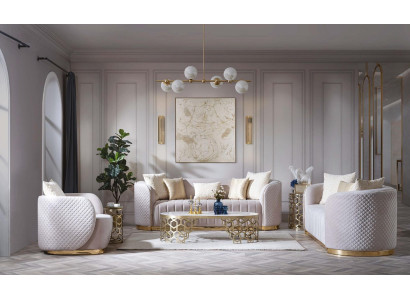 Luksusa sofa Ovale Sofa komplekts Apvalkāmēbeles 3+2+1 Samta tekstils 3 gab.