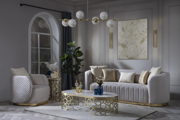 Luksusa sofa Ovale Sofa komplekts Apvalkāmēbeles 3+2+1 Samta tekstils 3 gab.