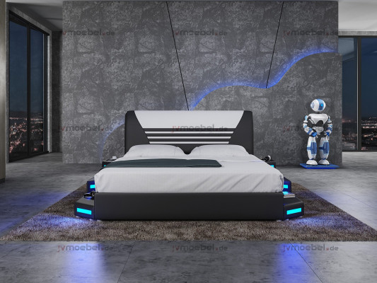 Gultas Stilīgs dizaina divguļamā gulta Mēbeles Polsterantīkas Ādas Bālts 180x200 JAUNS