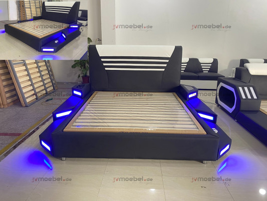 Gultas Stilīgs dizaina divguļamā gulta Mēbeles Polsterantīkas Ādas Bālts 180x200 JAUNS