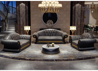 Chesterfield Sofa komplekts Ar polsterēto dīvānu sēdekļiem 2 gab. komplekts 3+2 sēdmaisītājs Jauns