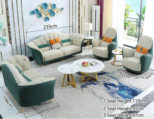 Sofas komplekts 3+2+1 sēdvietas ādas dīvāns Kanapējs komplekts dizains Beisais Zalais