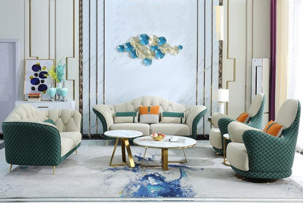Sofas komplekts 3+2+1 sēdvietas ādas dīvāns Kanapējs komplekts dizains Beisais Zalais
