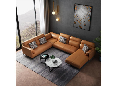 Dzīvojamā istaba Stūra dīvāna dizains Stūra dīvāns Mēbeles Ādas polsterējums Dīvāns Sofa