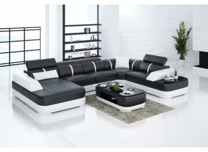 Stūra mīkstais dizains Moderna dzīvojamā istaba Stūra dīvāns ar ādas pārklājumu Dīvāns Sofa