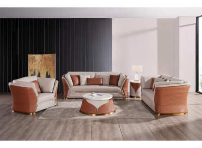 Dzīvojamā sofa polsteris dīvāns komplektā (3+2+1 vietu) blakus galdiņš sofabbateiks.
