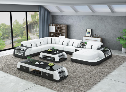 Ādas dīvāns dizaina stūrgalda dīvāns Luxus dzīvojamās telpas stūrgabals dīvāns polster