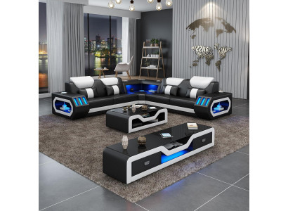 Stūra dīvāns Polster Ecksofa L forma galdiņš Sideboard ādas dīvāns Dzīvojamā zona Jauns