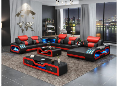 Dzīvojamā istaba Dīvāns Polster Garnitur Sofa 3 gabalus Komplekts Zēns Galdiņš Sideboard Āda