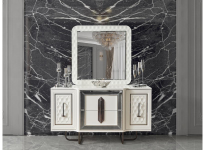 Sideboard Baltā kumode Konsoles galds Spogulis 2 gab. Komodes Sidebordi