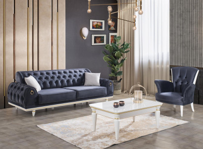 Dzīvojamā istaba Mēbeles Dīvāns Sofa Chestervilas krēsls Galdiņš 3 gab Stoff