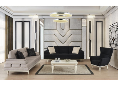 Sofas komplekts Kanapes komplekts Mēbeles 3+3+1 galds ar diivanu un atpūtas soli Lux mēbeles Tekstils 4 gab.