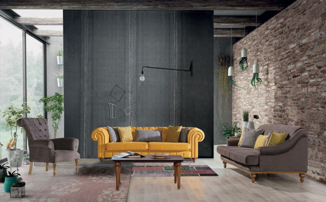 Chesterfield dīvāns Sofa Atpūta Audums Lounge Luksusa polsteris Krēsls dizains Brūns