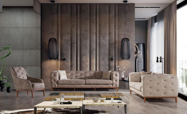 Chesterfield dizaina dīvāns Mūsdienīgs dīvāns Modern Sofagarnitura 3+3+1 komplekts