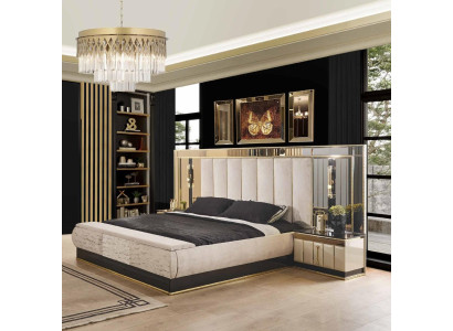 Luksusa guļamistabas gulta dizainera mēbeles divguļamais gultas Gold High Gloss
