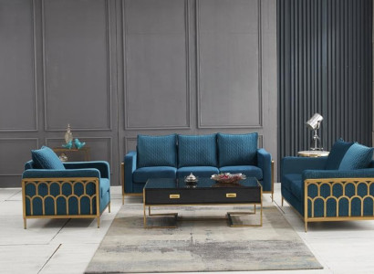 Zila nerūsējošā tērauda dīvāngarnitūra 3+2 sēdvietu mīkstas dīvānas moderni dzīvojamo istabu dīvāni