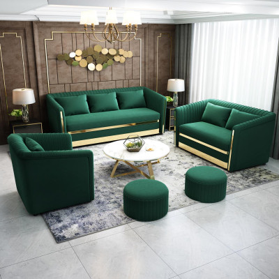 Zaļā nerūsējošā tērauda sofa garnitūra 3+2 polster mājvietas dīvāni.