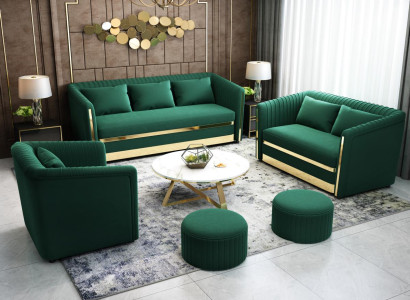 Zaļā nerūsējošā tērauda sofa garnitūra 3+2 polster mājvietas dīvāni.
