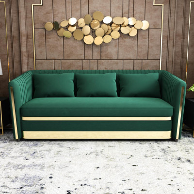Zaļā nerūsējošā tērauda sofa garnitūra 3+2 polster mājvietas dīvāni.