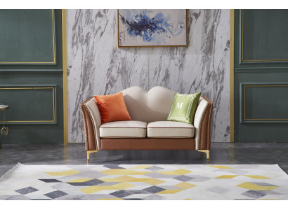 Klasiskais divvietīgais dīvāns dīvāns ar polsterējumu no ādas.