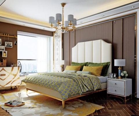 Gulta Spilvens Dekors Dizains Luksuss Divguļamais Viesnīcas Gultas Guļamistaba Āda