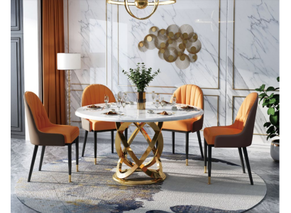 Dizaina Apgalda ēdamistabas krēsla komplekts ar metāla krēslu 4x krēsliem + galda.