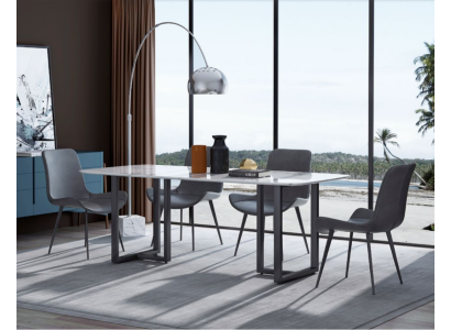 Dizaina ēdamistabas komplekts - galds + 4 krēsli, sēdekļu pārklājumi, dekoratīvā apdare, galdi.