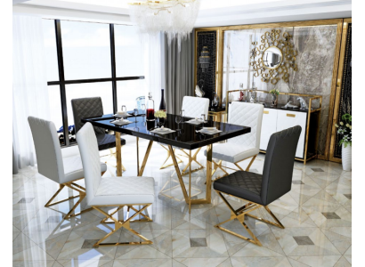 Moderns ēdamistabas komplekts no nerūsējošā tērauda mēbeles galds stikls 6x krēsla krēsli