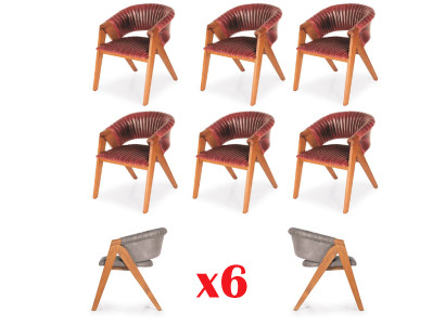 Moderns masīvs koka krēslu komplekts 6x luksusa restorāna ēdamistabas krēsli.
