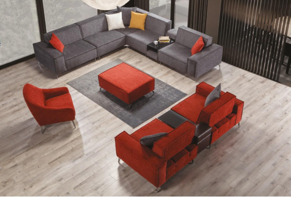 Stūra dīvāns Dīvāns Mājokļu ainava Pelēks tekstils Dīvāns Dīvāns Polster Eckgarnitur Neu