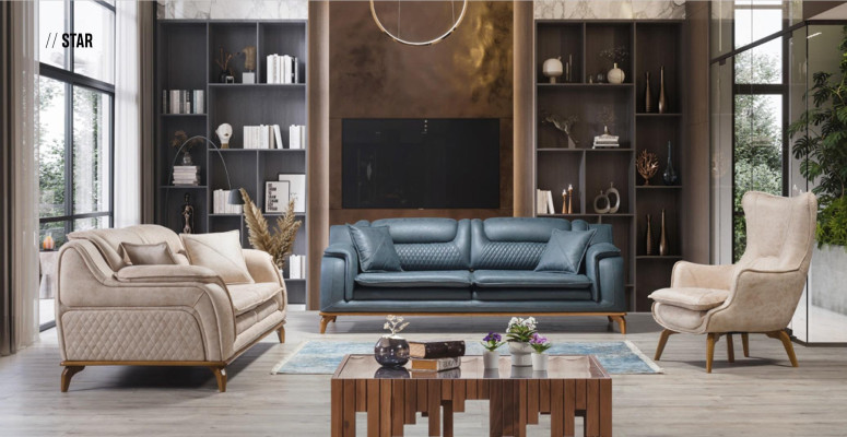 Sofas sēdvietu komplekts 3+3+1 zils krēsls luksusa ādas dīvāns mēbeles Rietumu stils
