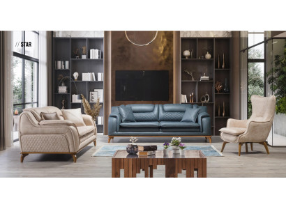 Sofas sēdvietu komplekts 3+3+1 zils krēsls luksusa ādas dīvāns mēbeles Rietumu stils