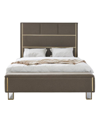Taupe mīkstas gultas divguļamās gultas koka guļamistabas mēbeles viesnīcai ar mīkstu materiālu 180x200.