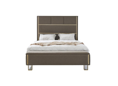 Taupe mīkstas gultas divguļamās gultas koka guļamistabas mēbeles viesnīcai ar mīkstu materiālu 180x200.
