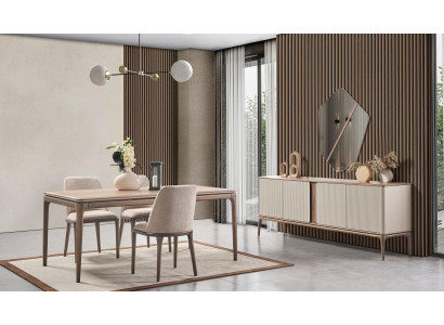 Ēdamgrupa ēdamgalds 4 krēsli galds skaņa spogulis Moderns 7 gab.Holzs Beige