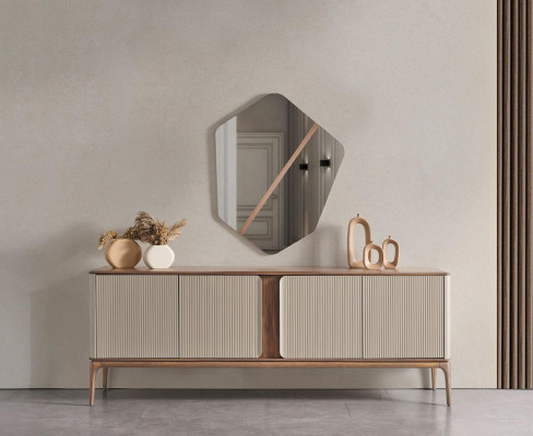 Ēdamgrupa ēdamgalds 4 krēsli galds skaņa spogulis Moderns 7 gab.Holzs Beige