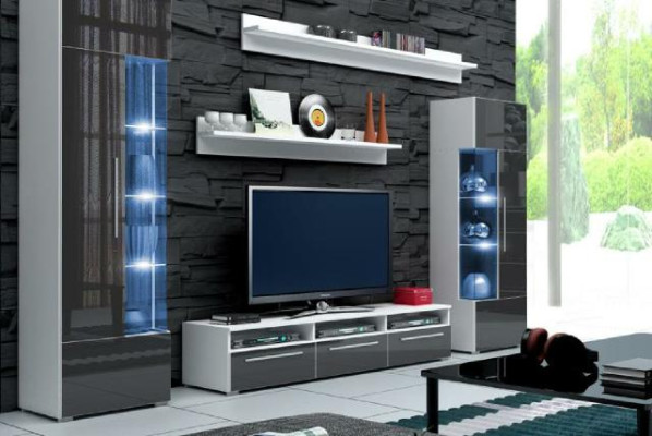 Dizainera dzīvojamā siena RTV TV blīvē +2 vitrīnas uzstādīšanas skapis dzīvojamā istabā sienā jauns