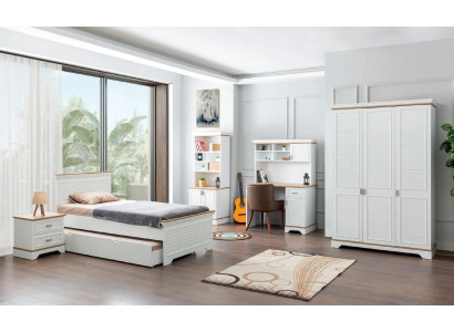 Country house bedroom set white bed nightstand elegant furniture wardrobe wood table