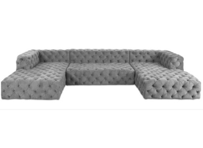 Chesterfield U veida dīvāns pelēks XXL liels tekstila auduma dīvāni luksusa mēbeles polsterējums.