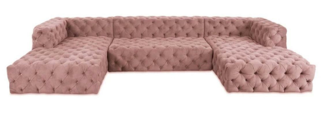 Chesterfield U veida dīvāns pelēks XXL liels tekstila auduma dīvāni luksusa mēbeles polsterējums.