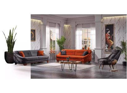 Sofa komplekts 3+3+1 vietu, Chesterfield stila, dzīvojamā istaba, 3 daļas