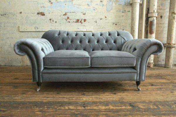 Chesterfield Original dīvāns auduma dīvāns stoff pelēks 200 cm dīvāns